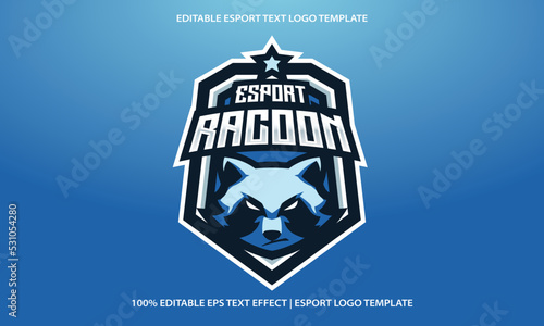 Blue Racoon Mascot Emblem Badge Esport Logo Game Design. Identity for gamer streamer club