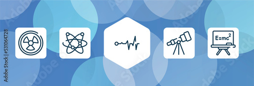 science outline icon set isolated on blue abstract background. thin line icons such as hazardous, galaxy, life, astronomy, relativity vector. can be used for web and mobile.