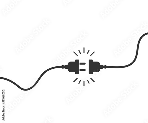 Electric socket with plug icon. Two electric cord symbol. Sign no connect vector flat.