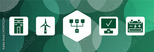 technology filled icon set isolated on abstract background. glyph icons such as computer case, wind turbine, sitemap, deployment, accumulator vector. can be used for web and mobile.