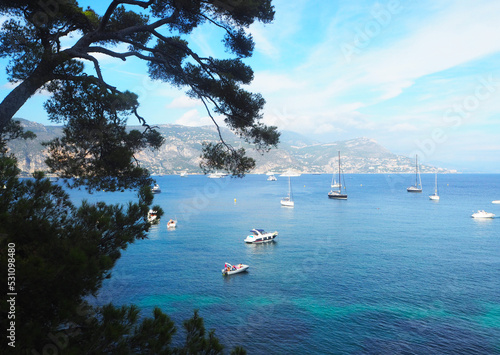 SAINT-JEAN-CAP-FERRAT, FRANCE - SEPTEMBER 2019: View of Saint-Jean-cap-Ferrat - resort and commune in southeast of France on promontory of Cote d'Azur in Provence-Alpes-Cote d'Azur, France