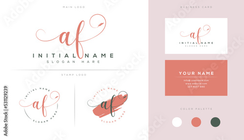 af initial handwritten signature logo design with feather, business card logo.
