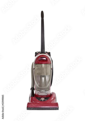 Old used red vacuum isolated.