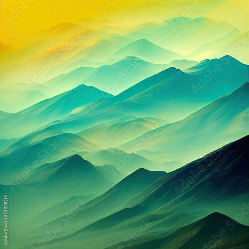 Landscape with green mountains illustration. Abstract nature background
