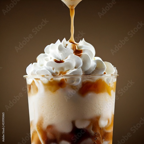 Iced Coffee Frappuccino with Whipped Cream and Caramel(Created with AI)