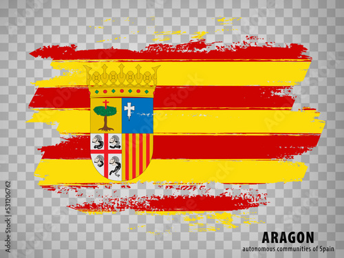 Flag of Aragon brush strokes. Flag Autonomous Community Aragon on transparent background for your web site design, app, UI. Kingdom of Spain. Stock vector. EPS10.