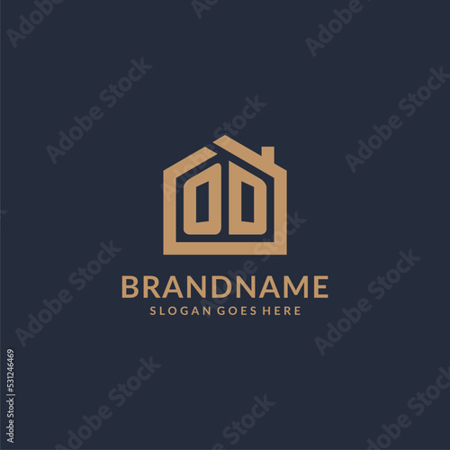 Initial letter OD logo with simple minimalist home shape icon design