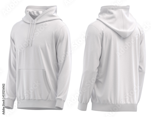 hoodie, 3D render Blank male hoodie sweatshirt long sleeve, men's hoody with hood for your design mockup for print, isolated on white background. Template sport winter clothes