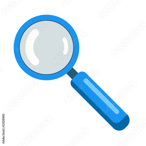 Lupa in flat style, magnifying glass blue, the concept of science and knowledge or education and inquiry. Vector illustration, magnifying glass and search icon