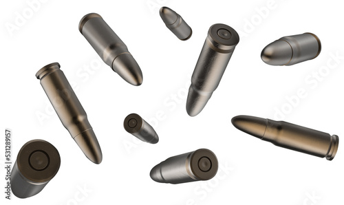 Isolated artwork illustration of various bullets or ammo falling.