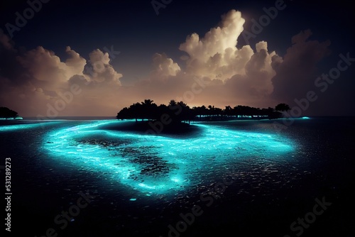 An illustration of the Bioluminescence shore in maldives.