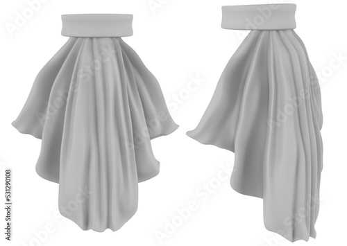 Isolated 3d render illustration of white colored jabot clothing accessory.