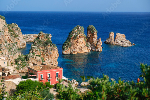 Beautiful seascape of village Scopello in Sicily, province of Trapani, Italy, Europe. Tonnara Di Scopello, Sicilia