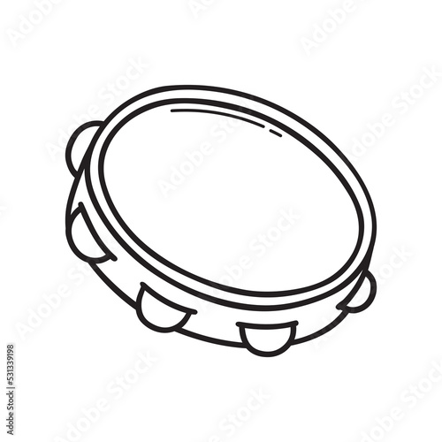 Hand drawn tambourine doodle. Musical instrument in sketch style. Vector illustration isolated on white background