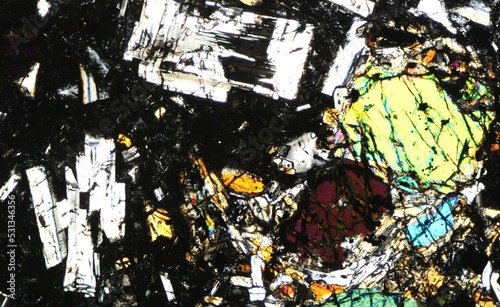 Volcanic rock minerals under microscope