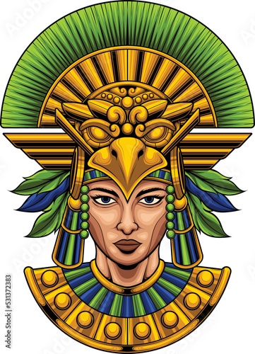 Vector illustration of aztec girl warrior with vintage style drawing