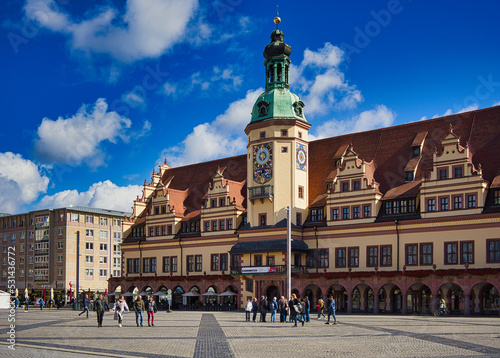 historisches altes Rathaus am Markt, Marktplatz in Leipzig, Sachsen, Deutschland
