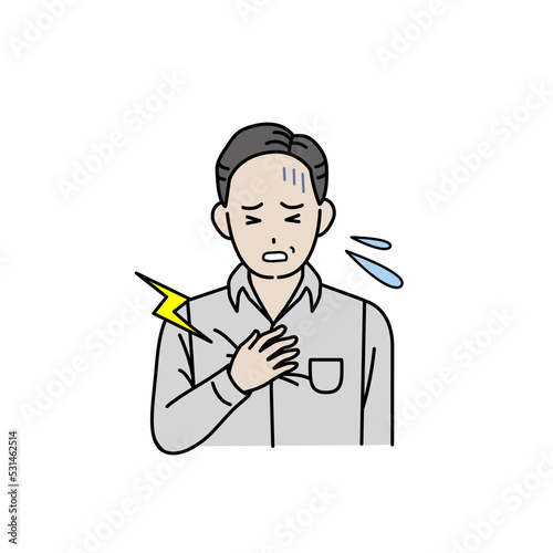 胸が痛い中年の男性 胸が苦しい 心筋梗塞 心臓発作 心臓病 狭心症 病気 症状 イラスト