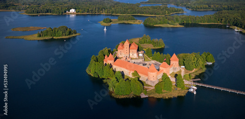 Troki, Litwa panorama zamku Jezioro Galwe, wyspy, zamek w Trokach
