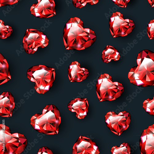 seamless pattern red rubies shape heart vector