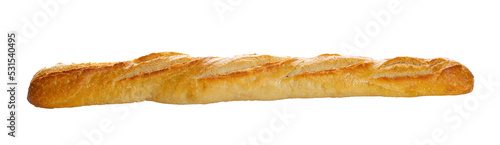 Isolated long thin baguette with a crisp baked crust
