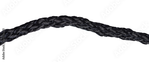 Isolated piece of black nylon twisted rope
