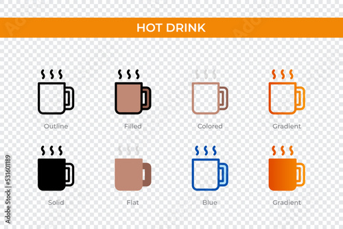 hot drink icon in different style. hot drink vector icons designed in outline, solid, colored, filled, gradient, and flat style. Symbol, logo illustration. Vector illustration