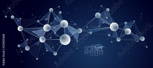 Vector molecules scientific chemistry and physics theme vector abstract background, micro and nano science and technology theme, atoms and microscopic particles.