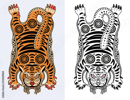 Tibetan Tiger Rug. Vector Illustration.