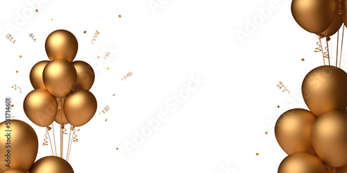 Golden air balloons isolated on a transparent background. PNG illustration.