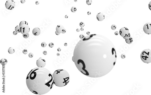 Image of falling white numbered lottery or bingo balls