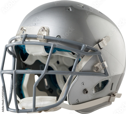 Illustration of close up of shining silver american football helmet
