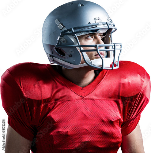Image of biracial american football player in silver helmet