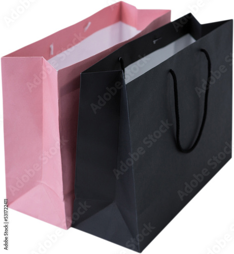 Image of two paper pink and black shopping bags