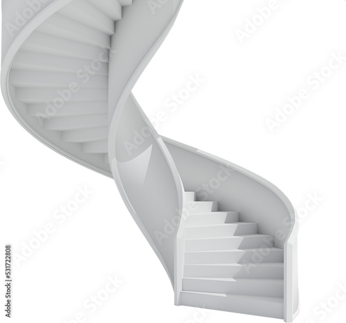 Image of twisting white spiral staircase with shadows