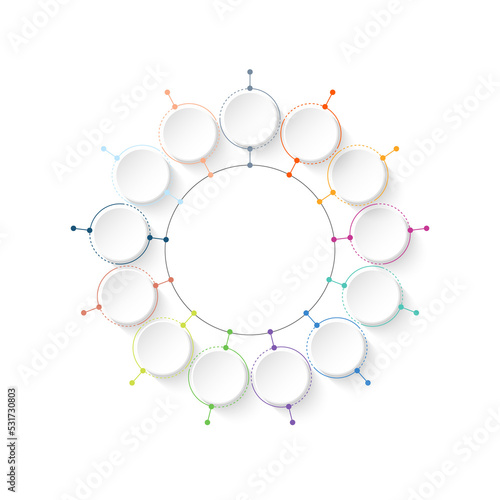 Basic circle infographic with 13 steps, process or options.