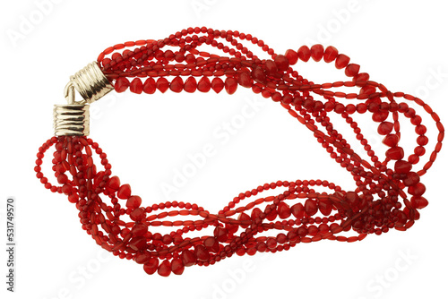 Red beads necklace isolated on transparency photo png file 