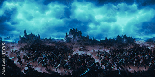 Artistic concept painting of a medieval battle, infantry, background 3d illustration.