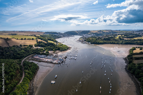 Dittisham and River Dart from a drone, Devon, England, Europe