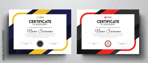 Clean and simple certificate template for multipurpose I Yellow and red color variation corporate certificate design layout