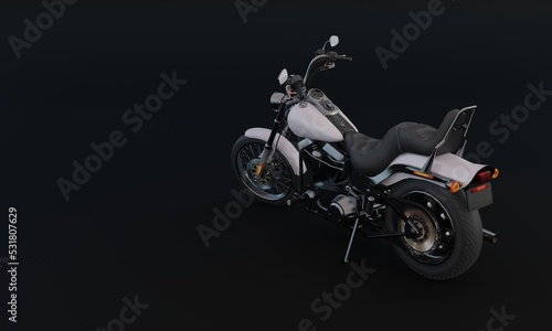 3d illustration, big motorcycle, black background, copy space 3d rendering