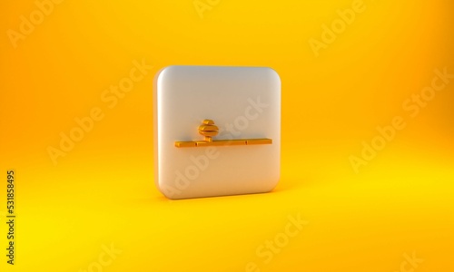 Gold Opium pipe icon isolated on yellow background. Silver square button. 3D render illustration