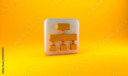 Gold Site map icon isolated on yellow background. Silver square button. 3D render illustration
