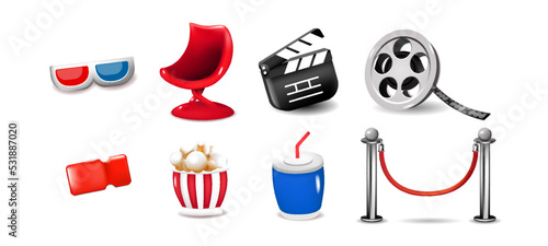 Cute 3d cinema banner element graphic vector illustration isolate on white