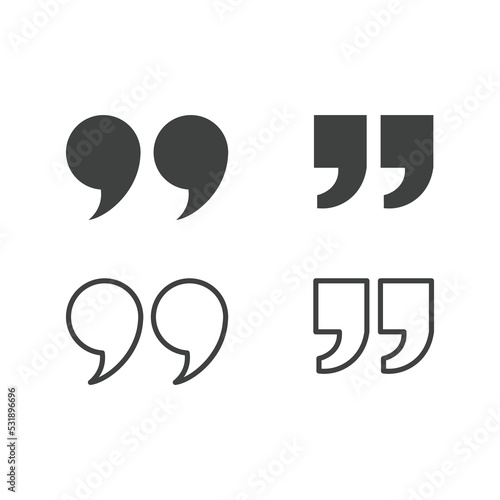 Quotes, quotation marks black isolated vector icon set. Speech mark icons.