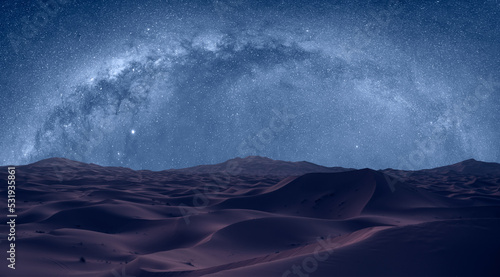 Amazing milky way over the sand dunes of Sahara Desert - Sahara, Morocco