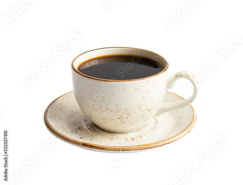 Cup of black coffee isolated on a transparent background. Hot coffee in a cup.