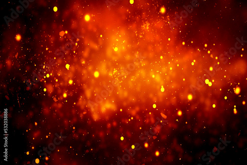 big extremely hot explosion with sparks and red hot smoke, against black background