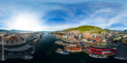 Aerial 360 spherical panorama Bergen Norway