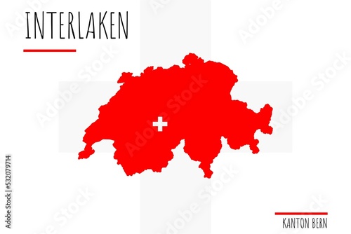 Interlaken: Illustration einer Markierung der Stadt Interlaken in den Umrissen der Schweiz im Kanton Bern